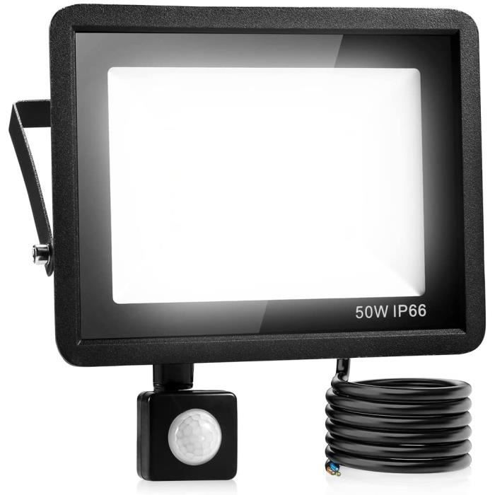Proiettore LED Esterno 50W 4000K Con Sensore Movimento PIR IP44 5170lm Sliva Nero