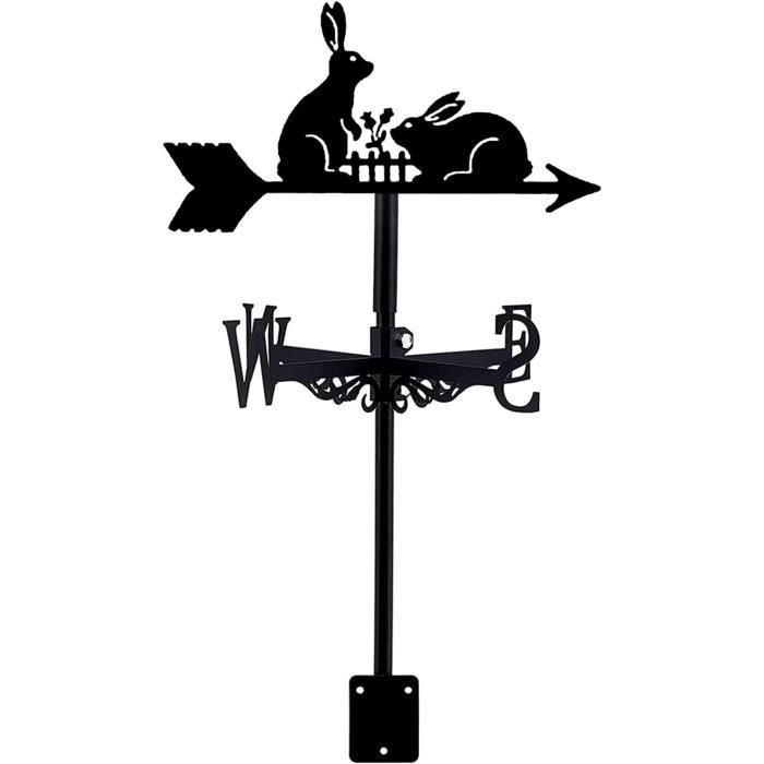 Girouette Lapin Noir Pour Jardin - Décoration Extérieure - Indicateur De Vent - Métal Résistant