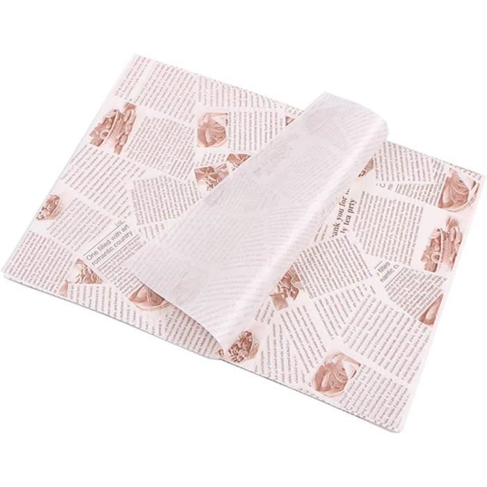 200 Feuilles Papier Journal Alimentaire 22x22cm - Emballage Burger Frites