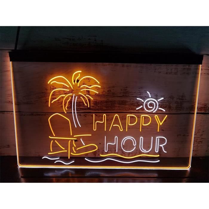 Neon Lights Signs Happy Hour Led Neon Sign, Plug Powered Dual Color
