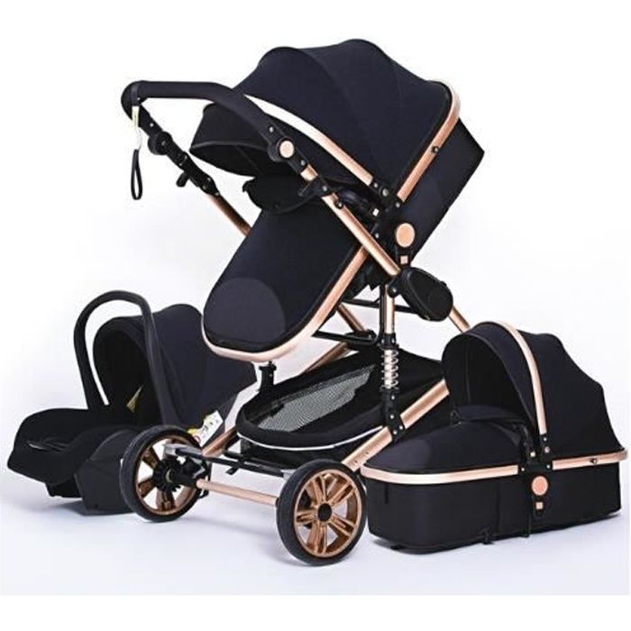 Poussette combinee Luxueuse 3 en 1 Noir Cadre en aluminium Taille haute Cdiscount Puericulture Eveil bebe