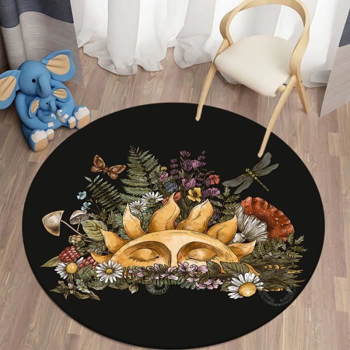 Tapis Rond Imprimé Noël 120 Cm - Velours Doux Antidérapant, Lavable, Pour Salon, Chambre, Décoration Festive - 10