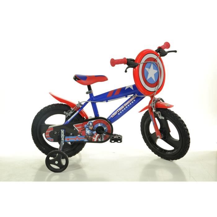Vélo Enfant Dino Bikes Captain America 14 Pouces Stabilisateurs Freins Pneus EVA Bleu Rouge