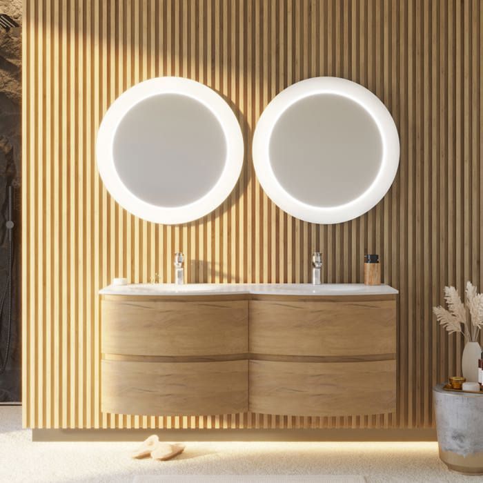 ARMOIRE MURALE COURBE DE 140 CM EN CHÊNE POUR DOUBLE VASQUE EN RÉSINE LOS ANGELES