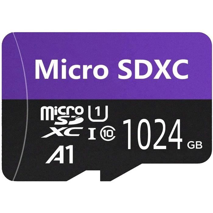Carte Micro SD 1024 Go Carte mémoire Micro SD SDXC haute vitesse Classe 10 avec adaptateur 