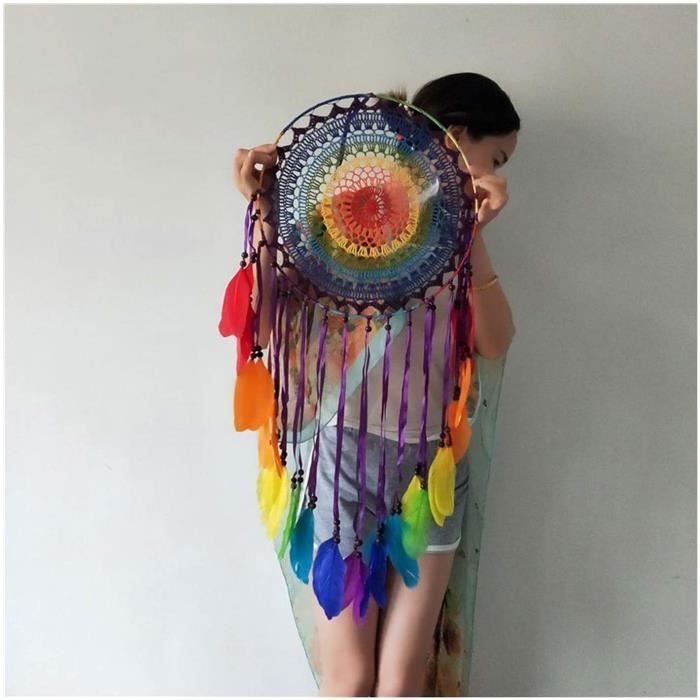 Attrape-rêves Arc-en-ciel à Plumes - Dream Catcher Multicolore 55 Cm - Bijoux Des Lys