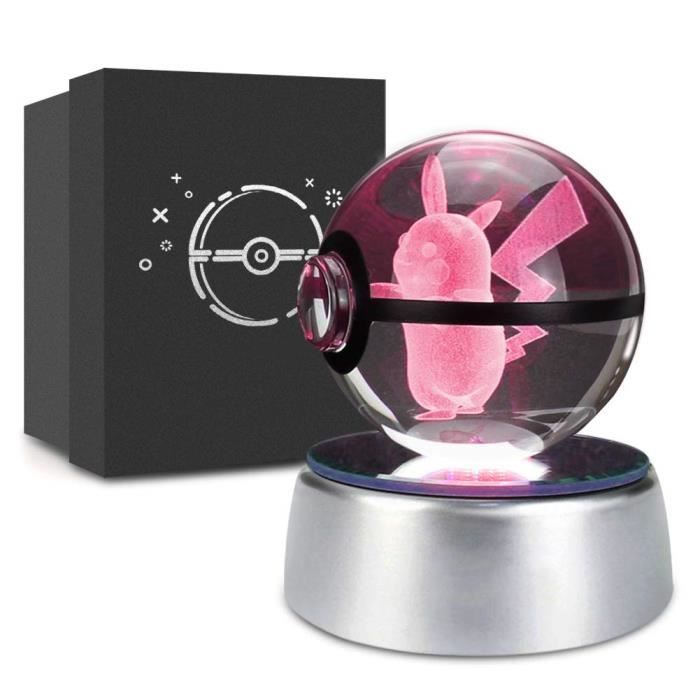 3D Lampes Cadeau de Noel pour Enfants et Adultes Boule de Cristal 3D avec Base de Décoloration (Pikachu)