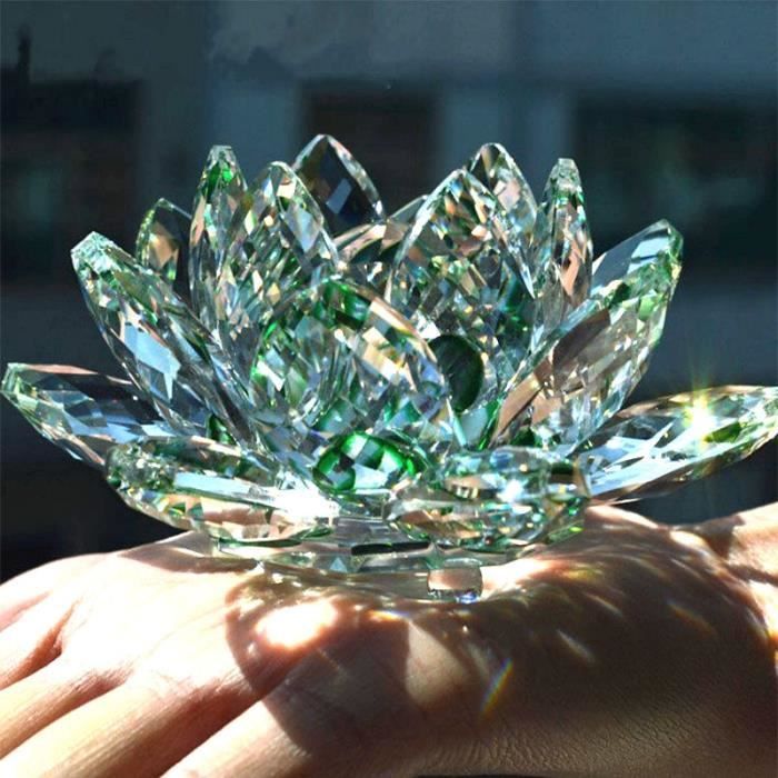 80mm Glass Crystal Lotus Flower Paperweight – Feng Shui Home Wedding Decoration