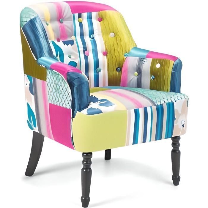 beliani - fauteuil patchwork en tissu multicolore mandal