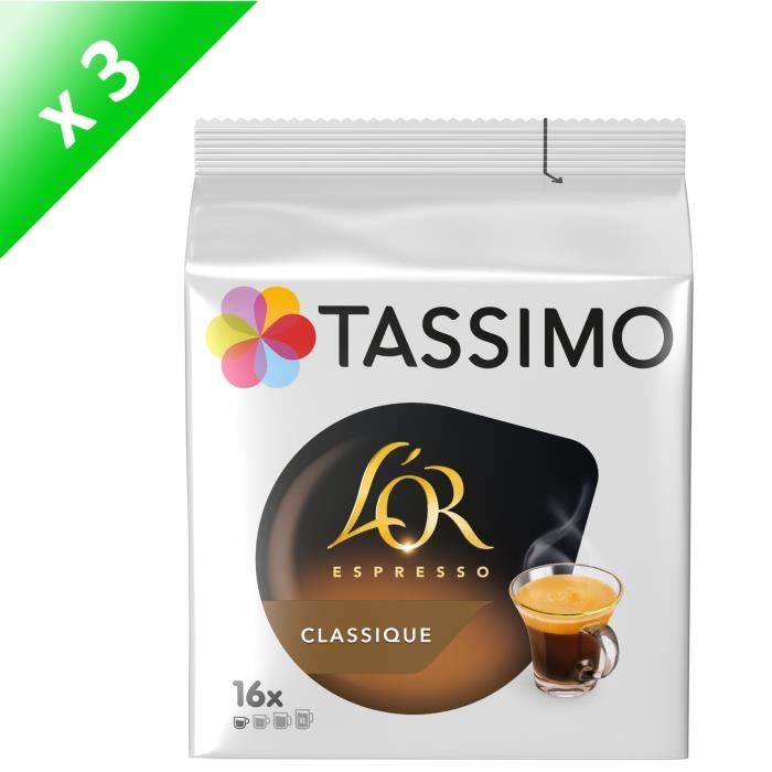 Lot de 3 Tassimo L'Or Espresso Classique Café en Dosettes x16 104 g