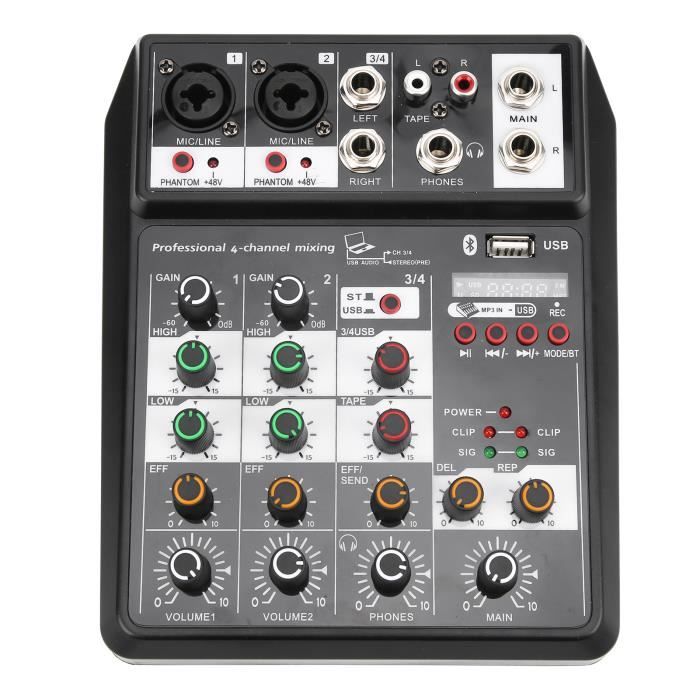 Mélangeur de carte son 4 canaux Table de Mixage DJ et Carte Son, Mini Table de Mixage de Carte