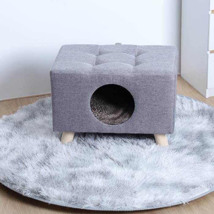 Comparer les prix de Panier chat pouf 2 en 1 - FLASIDU - Max 200kg - Bois - Housse en coton lin - Pieds en bois massif
