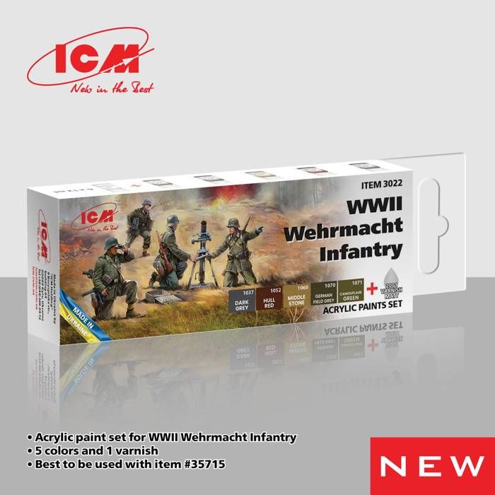 Set De Peintures Acryliques ICM 3006 Pour Véhicules Militaires Soviétiques - 6 Couleurs X 12 Ml - Neuf