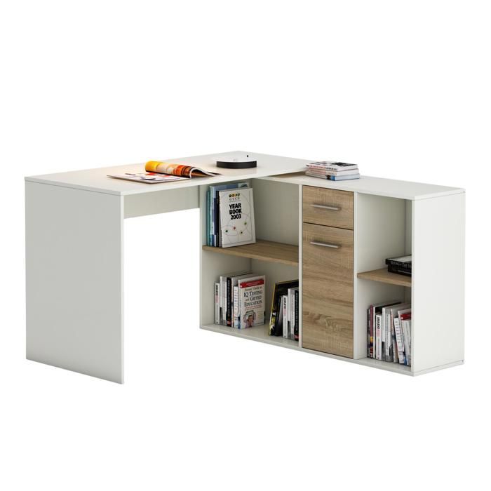 Bureau D Angle Carmen Table Avec Meuble De Rangement Integre Et