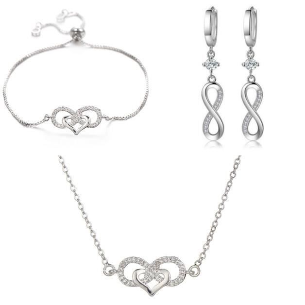 Parure Bijoux Femme Collier Bracelet Boucles Infini Et Coeur Premium V3 Argente Argente Achat Vente Parure Parure Bijoux Femme Collier Femme Adulte Gris