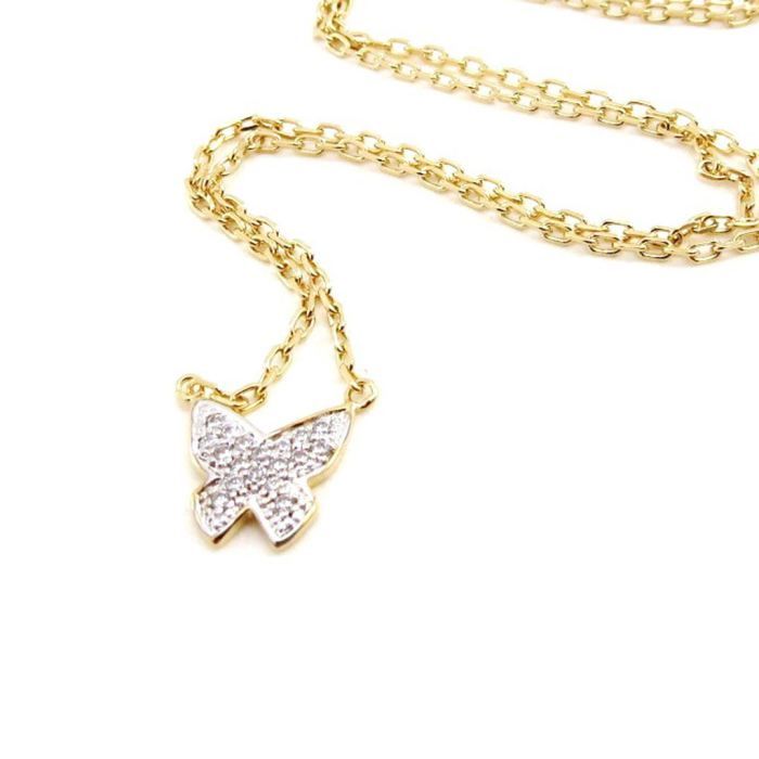 Collier Multi-rangs Plaqué Or Avec Pendentif Papillon Bleu Et Doré - Marque VKME - Neuf Avec étiquettes