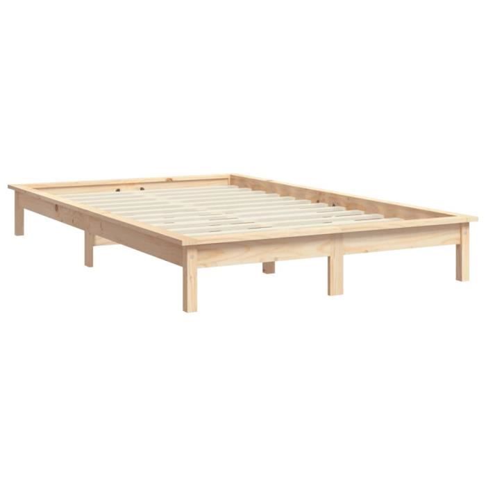 Cadre De Lit VECELO Métal Et Bois 140x190 Cm - Avec Tête De Lit - Industriel (NEUF)