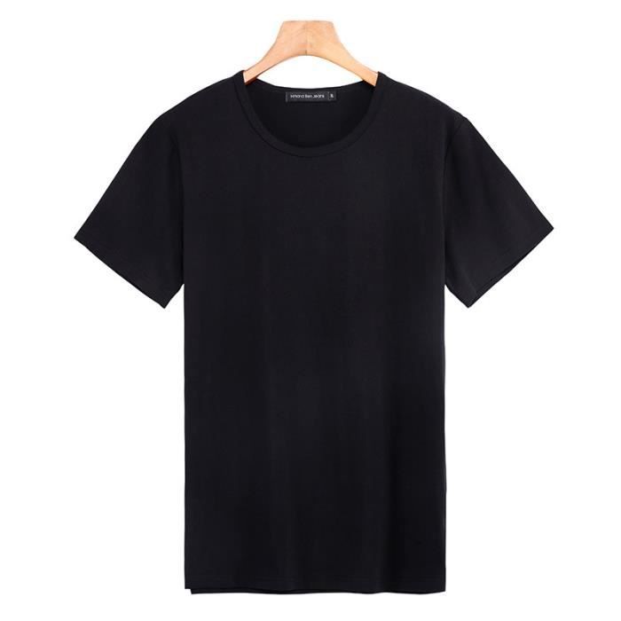 T shirt Homme uni Col rond Tee shirt Homme coton slim fit Noir