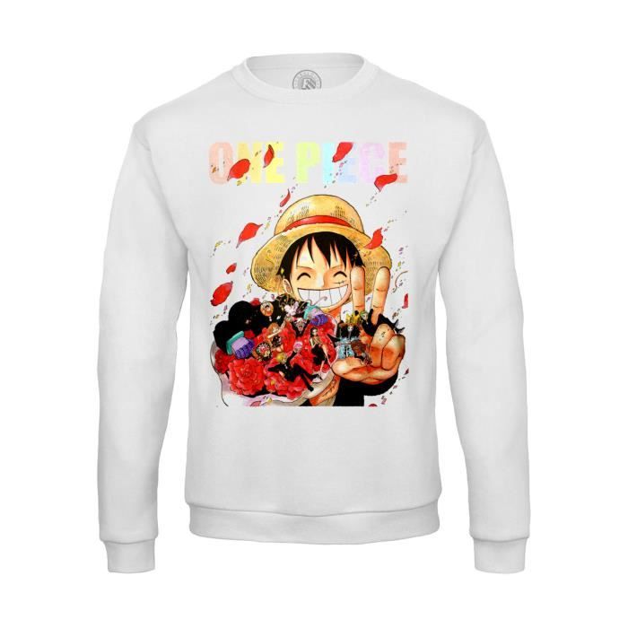 Sweat shirt Homme luffy chapeau de paille romantique manga one piece Blanc Cdiscount Pret a Porter