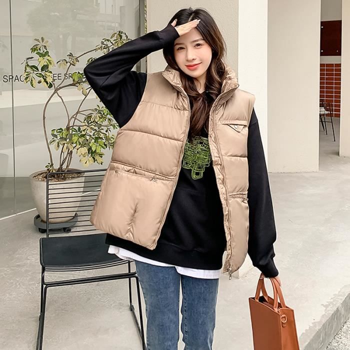 Manteau Femme Leger col decontracte chaud section courte marron GOGUQ
