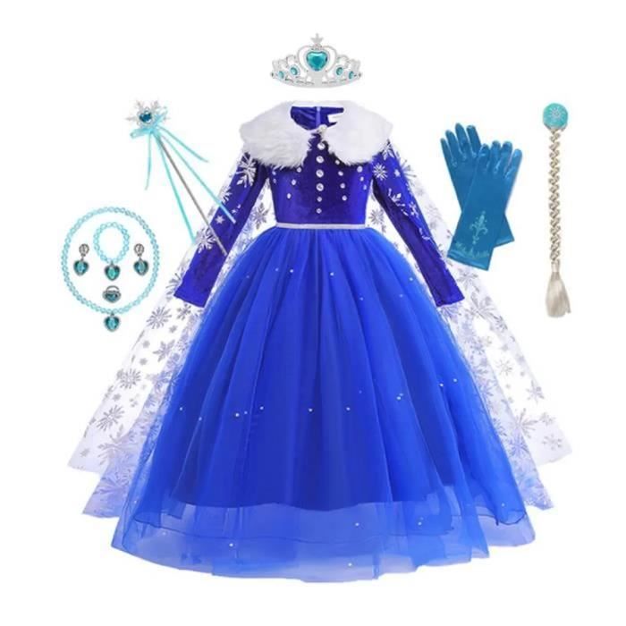 Déguisement robe bleue avec cape princesse Reine des Neiges pour