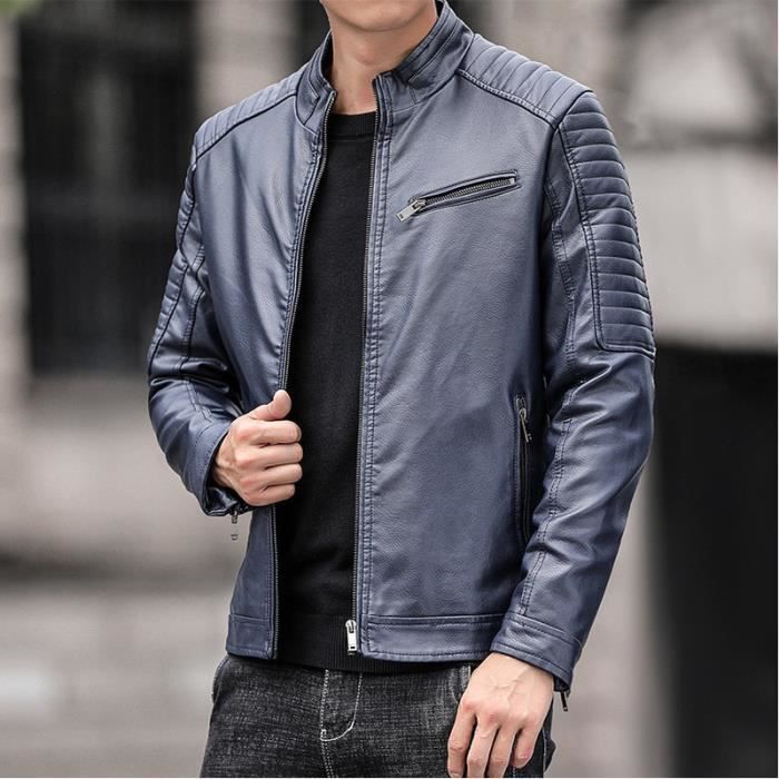 Veste Homme en Cuir OEIN Mode Casual Col montant Printemps Automne Bleu marine Bleu marine Cdiscount Pret a Porter