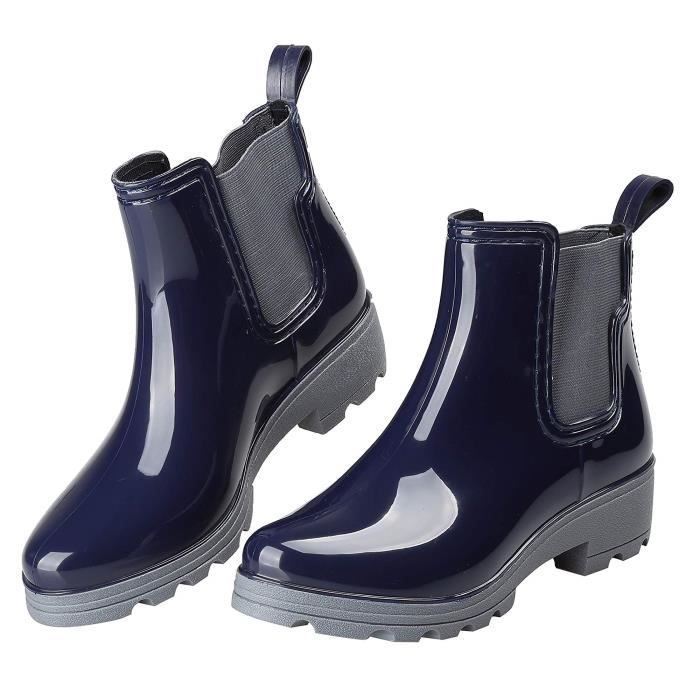 BeComfy Bottes En Caoutchouc PVC Pour Femmes - Bottines De Pluie Courtes Imperméables à La Cheville - Noir Bleu 36-42 EU