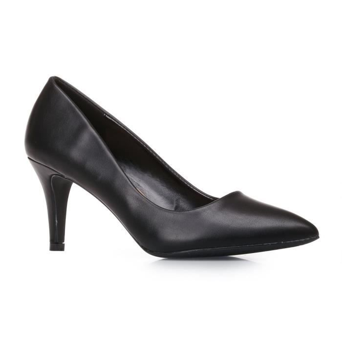 Escarpins noirs en simili cuir à bout pointu - Achat / Vente Escarpins noirs  en simili pas cher - Cdiscount