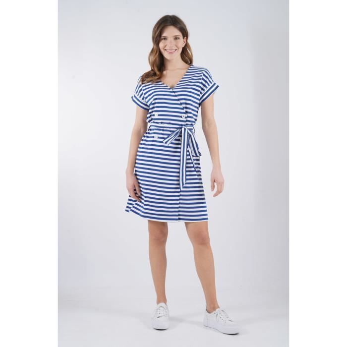 Robe portefeuille rayee en coton ARMORLUX Dunkermarine blanc Femme Bleu Cdiscount Pret a Porter