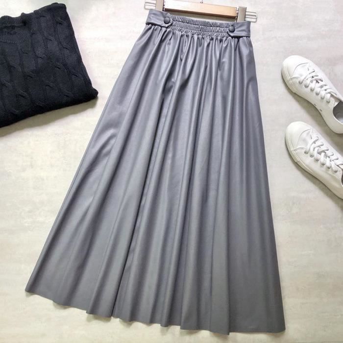 Jupe longue en cuir Pu pour femmes Simple et solide Gris fonce Blanc Cdiscount Pret a Porter