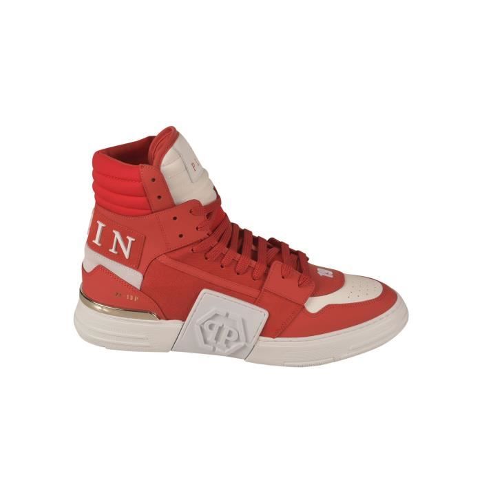 PHILIPP PLEIN HOMME FAASMSC3231PLE010N13 ROUGE CUIR BASKETS Rouge