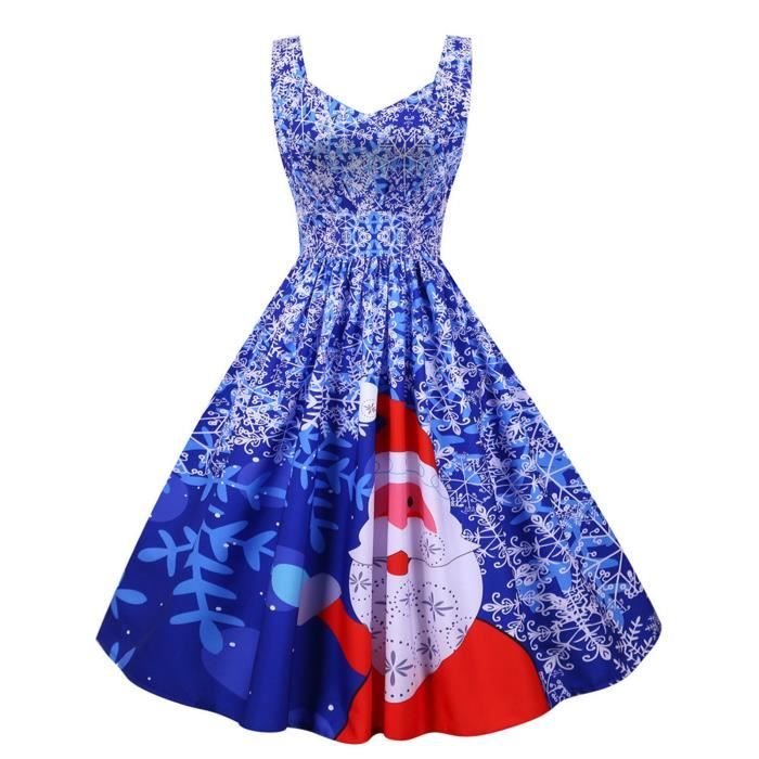 Sasaquoy JY14970 Robe de No?�l imprim?�e sans manches pour femme Bleu Bleu - Cdiscount Pr??t-?�-Porter