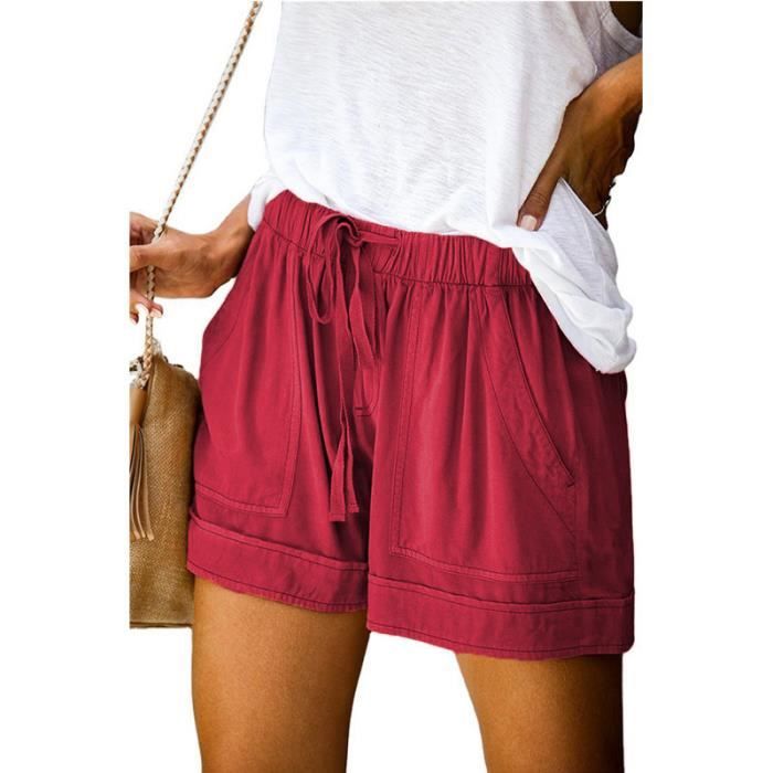 Short Femme Court Short Ete Chic Short Bermuda Court Short Taille Haute avec Cordon de Serrage Short avec Poches Shorts De Plage Claret Cdiscount Pret a Porter