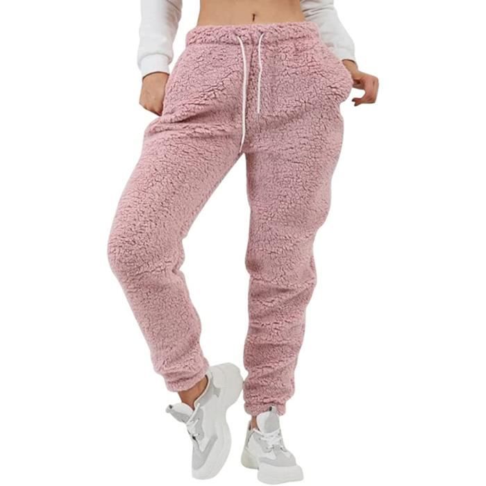 Pantalon Jogging Chaud Femme Polaire Hiver Long Bas de Pyjama Pantalon Souple D interieur Crayon Chic et Elegant Casual Jogger Pants Rose Cdiscount Pret a Porter