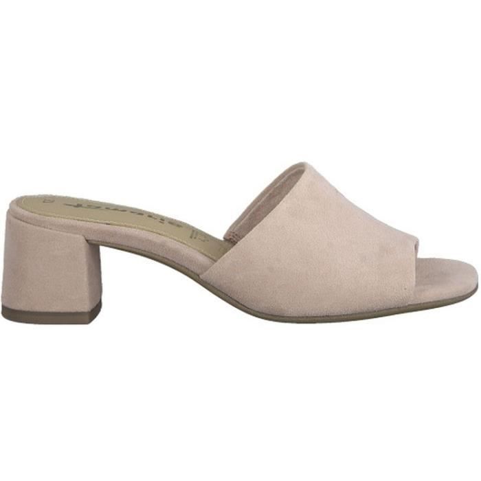 Mules Femme TAMARIS 2720420 Talon Large 5cm Cuir Rose Bout Ouvert