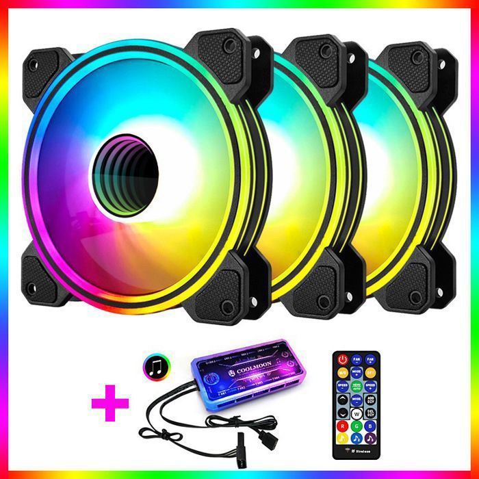 RGB pack de 3 Ventilateur de boîtier PC 120 mm Modes déclairage silencieux Rythme musical 5V ARGB Carte mère adressable SYNC