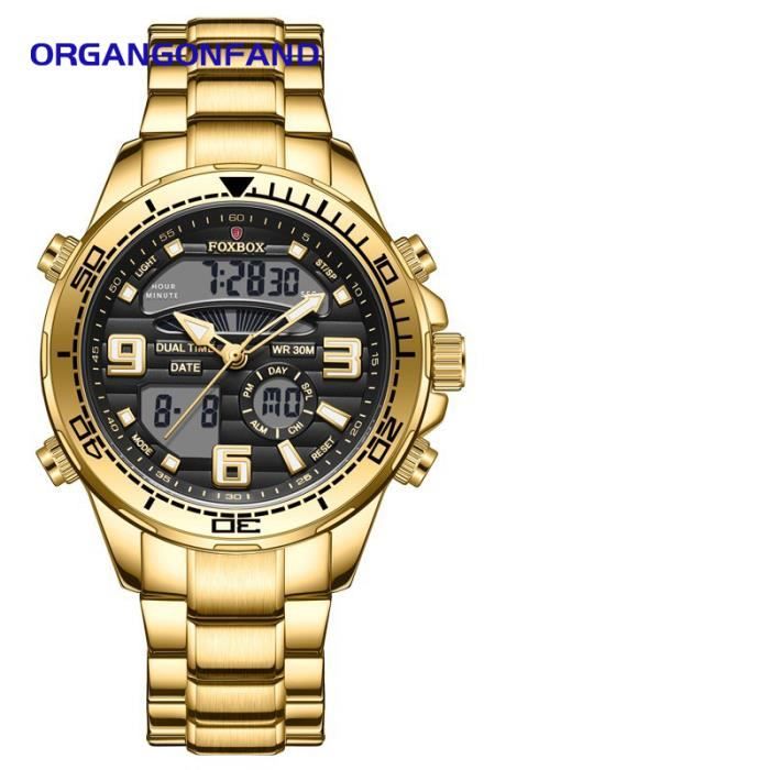 Montres hommes double affichage quartz électronique montre  multifonctionnelle résistant à l’eau chronocode-L’or noir