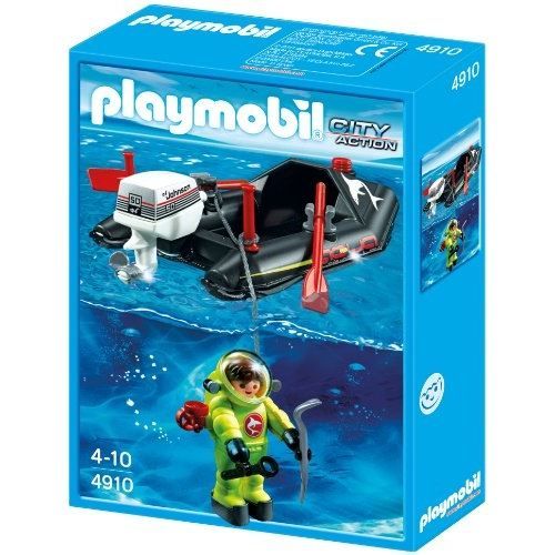 Jeu de construction - PLAYMOBIL - 4910 - Bateau pneumatique - Scaphandrier - Matériel de plongée