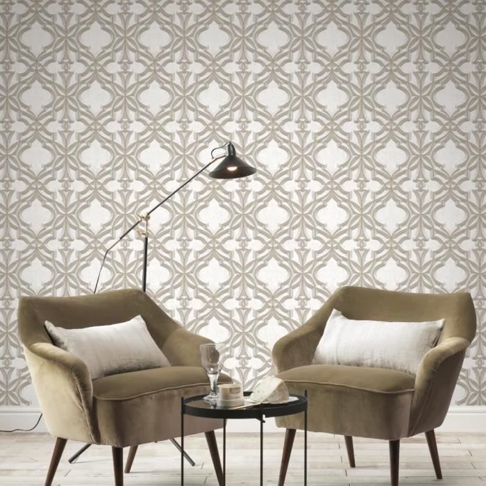 Rasch Papier Peint Motif Dmask En Pierre Effet 3d Gold Blanc
