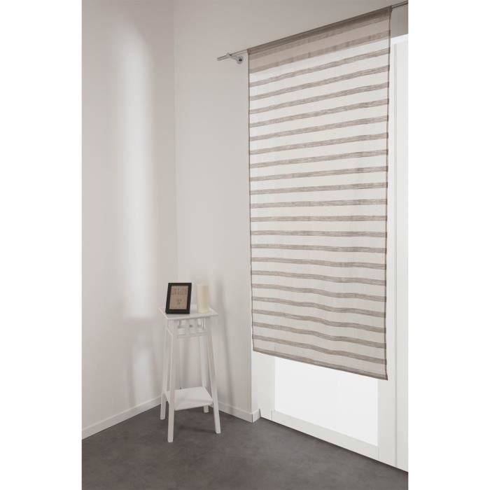 RideauDiscount Voilage Vitrage 90 x 190 cm Passe Tringle Effet Lin /à Rayures Horizontales Style Boh/ème Beige Argile