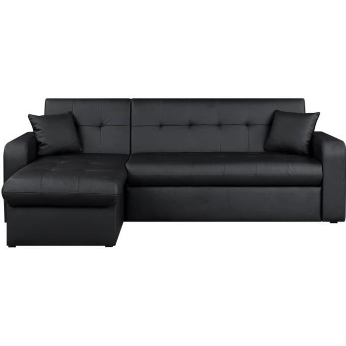 Canapé d'angle réversible convertible 3 places - Simili noir - Contemporain - L 235 x P 85 - 153 cm 