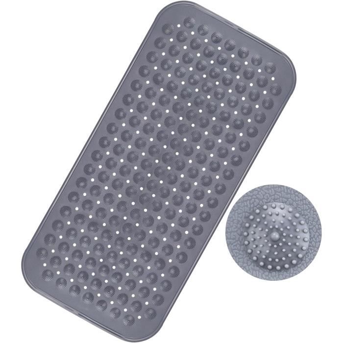 Tapis De Baignoire Antidérapant 70x38 Cm - Gris, Avec Ventouses - PVC Perforé, Effet Massage - Sécurité Douche Bain