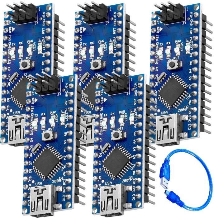 5 X Az-Nano V3-Board Atmega328 Ch340 Version À Puce Soudée Avec Câble ...