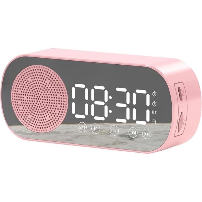 Réveil Bluetooth Avec Haut-Parleur - Horloge Numérique Miroir - Portable Pour Voyage - Noir