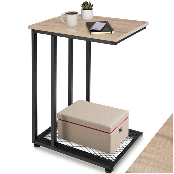 Table basse - TECTAKE - Table dappoint ETON au style industriel bois MDF en forme de C 48 x 35 x 66 cm - Bois clair/Chêne sonoma