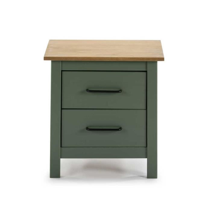 table de chevet 2 tiroirs bois/vert - daranmi - tousmesmeubles - campagne - l 46 x l 35 x h 50 cm