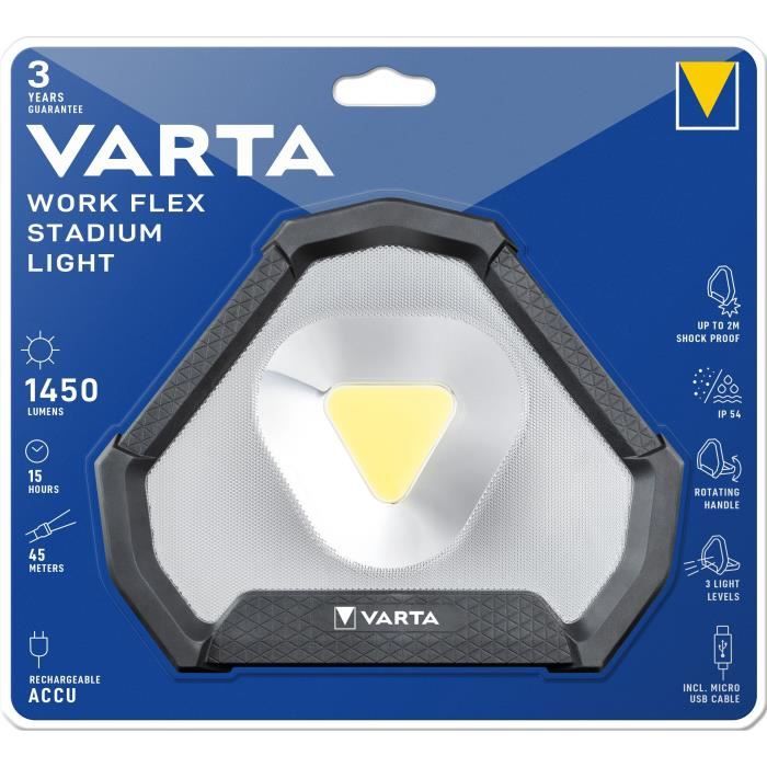 Projecteur-VARTA-Work Flex Stadium Light-1450lm-Ultra puissante et légere-Eclairage ajustable-IP54-O