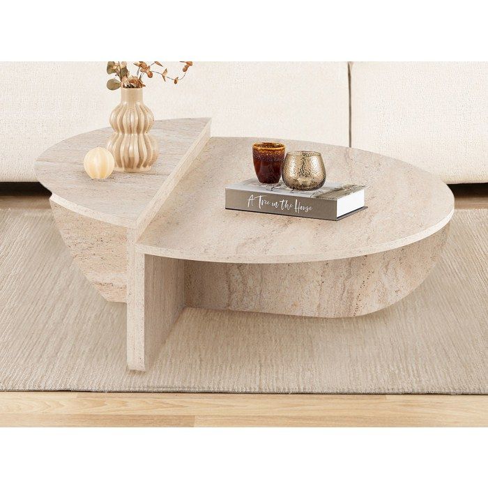 Lot de 2 tables basses - Effet travertin beige - ALOEVA