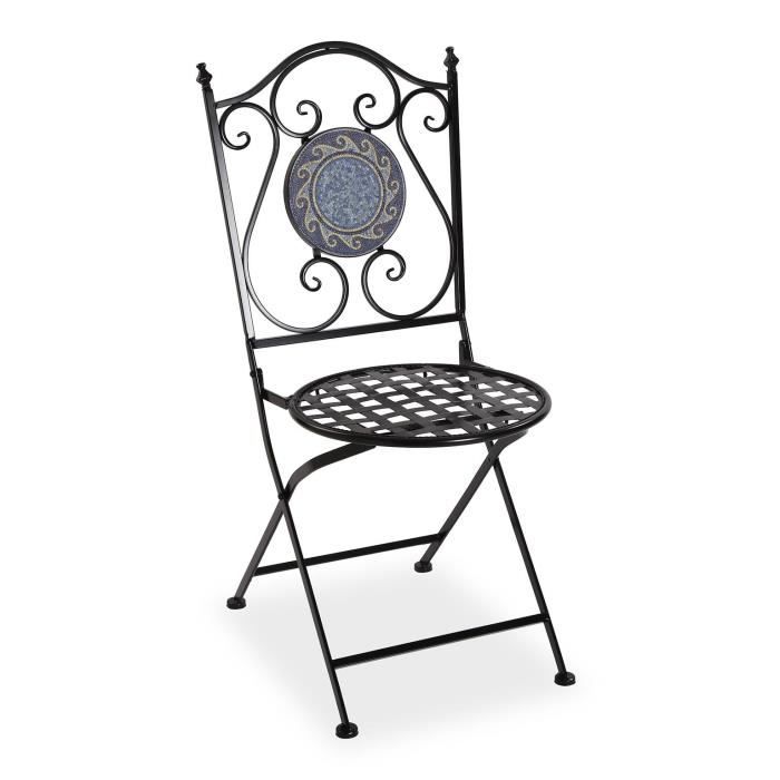 chaise de jardin, balcon ou terrasse trumpington - motif mosaïque en métal - noir et bleu - versa
