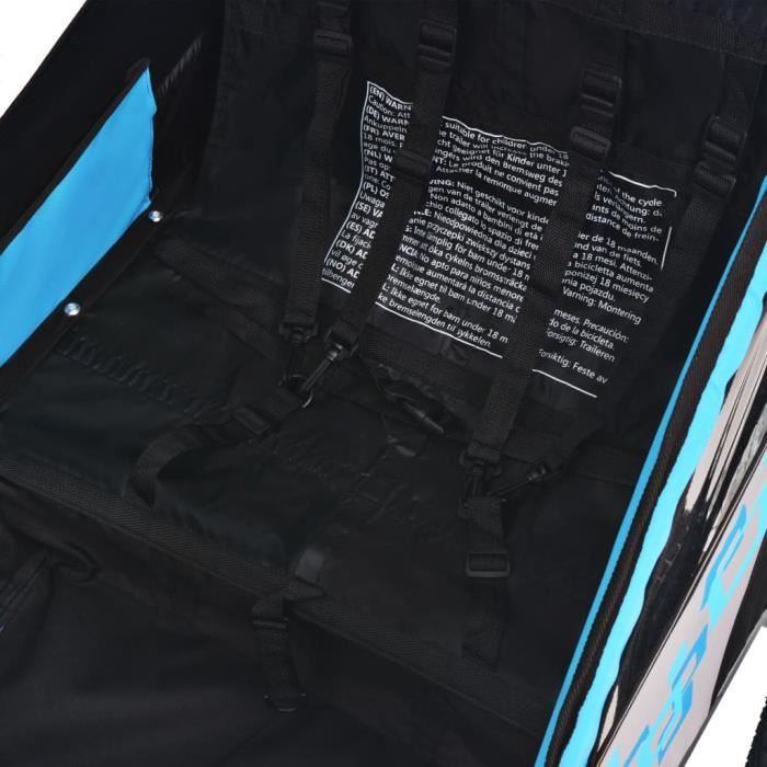Remorque Vélo Enfants Gris-bleu 30kg - Pour 1-2 Enfants, Harnais 5 Points, Auvent Imperméable, Pliable